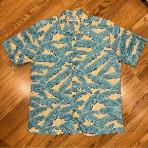 Tori Richard Uniforms‎ Hawaiian Shirt Mens XL Yellow Aqua Print Aloha Resortwear